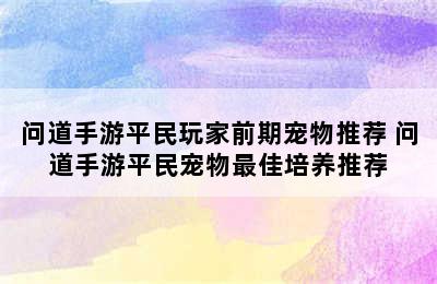 问道手游平民玩家前期宠物推荐 问道手游平民宠物最佳培养推荐